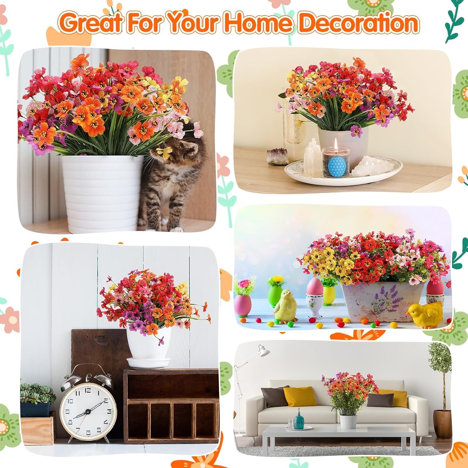 24 Bundles Artificial Flowers for Outdoors UV Resistant Silk Fake Flowers Faux