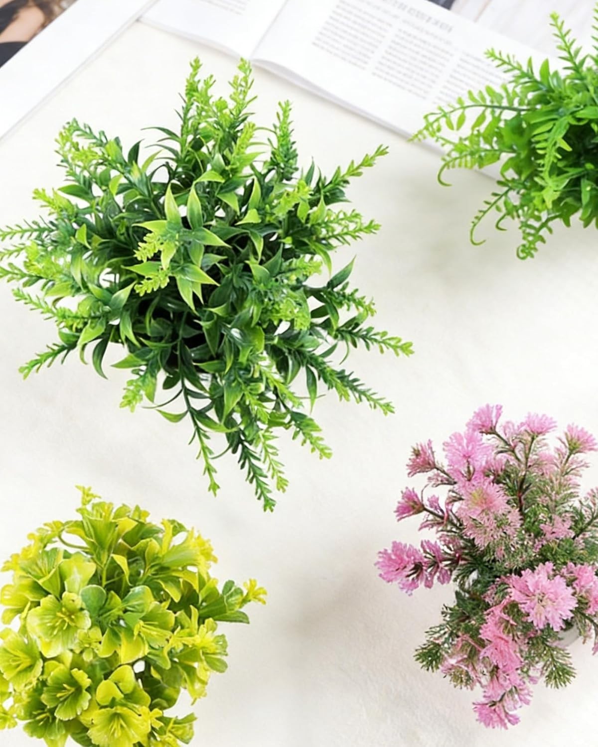 Fake Plants 6 Packs Artificial Plants Small Faux Plants Black/White Bathroom
