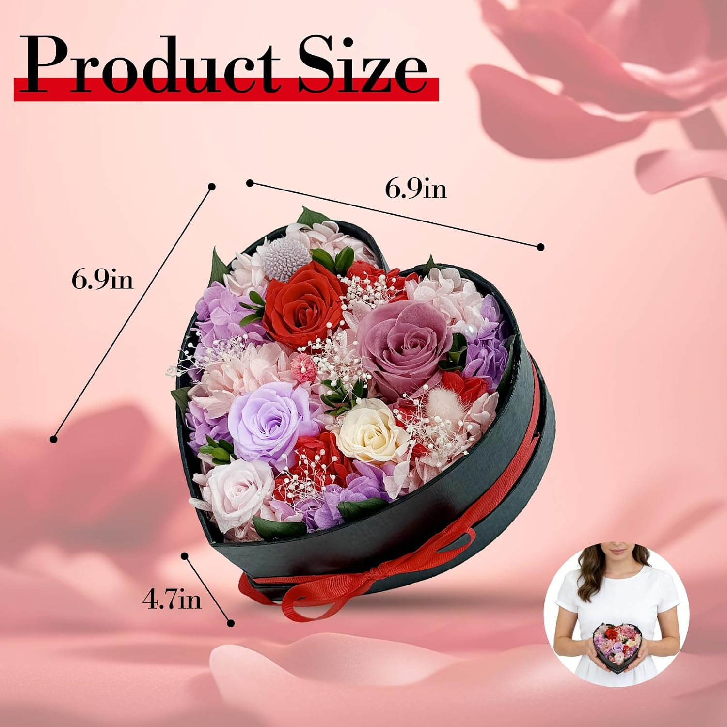 Preserved Roses Heart Shape Box Valentines Day Gifts for Her Mothers Day