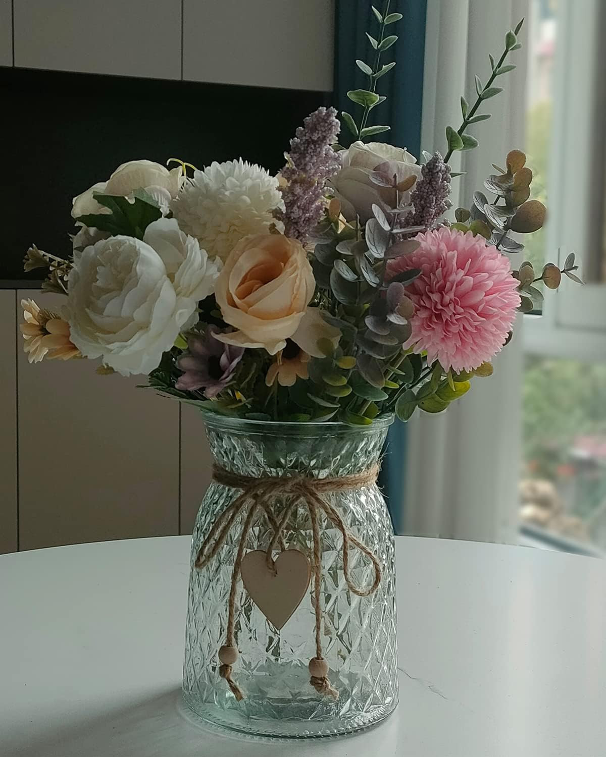 3 Pack Faux Peony Flowers with Vase for Home Decor & Centerpiece Table Decor
