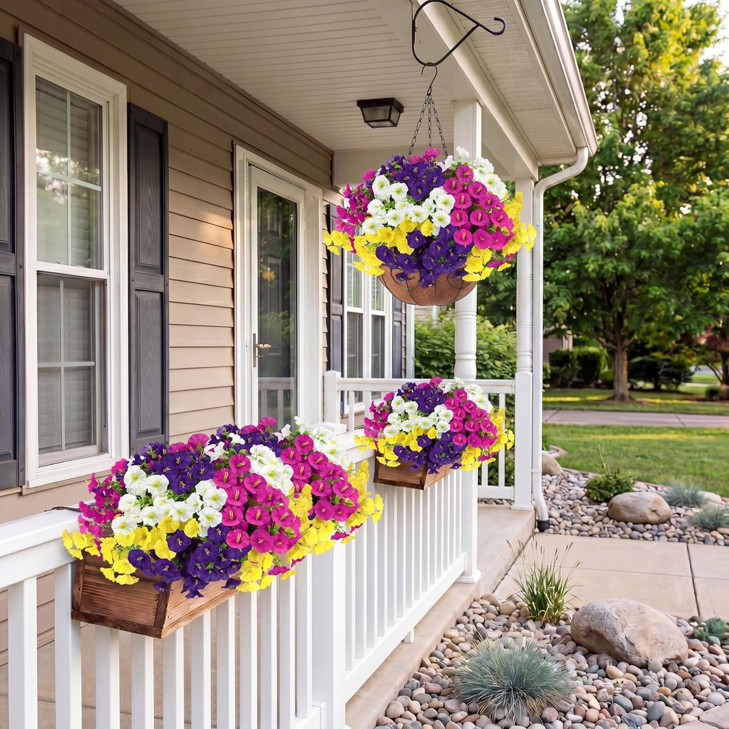 Artificial Flowers for Outdoors with Baskets Hanging Plant Faux Flowers UV Re…