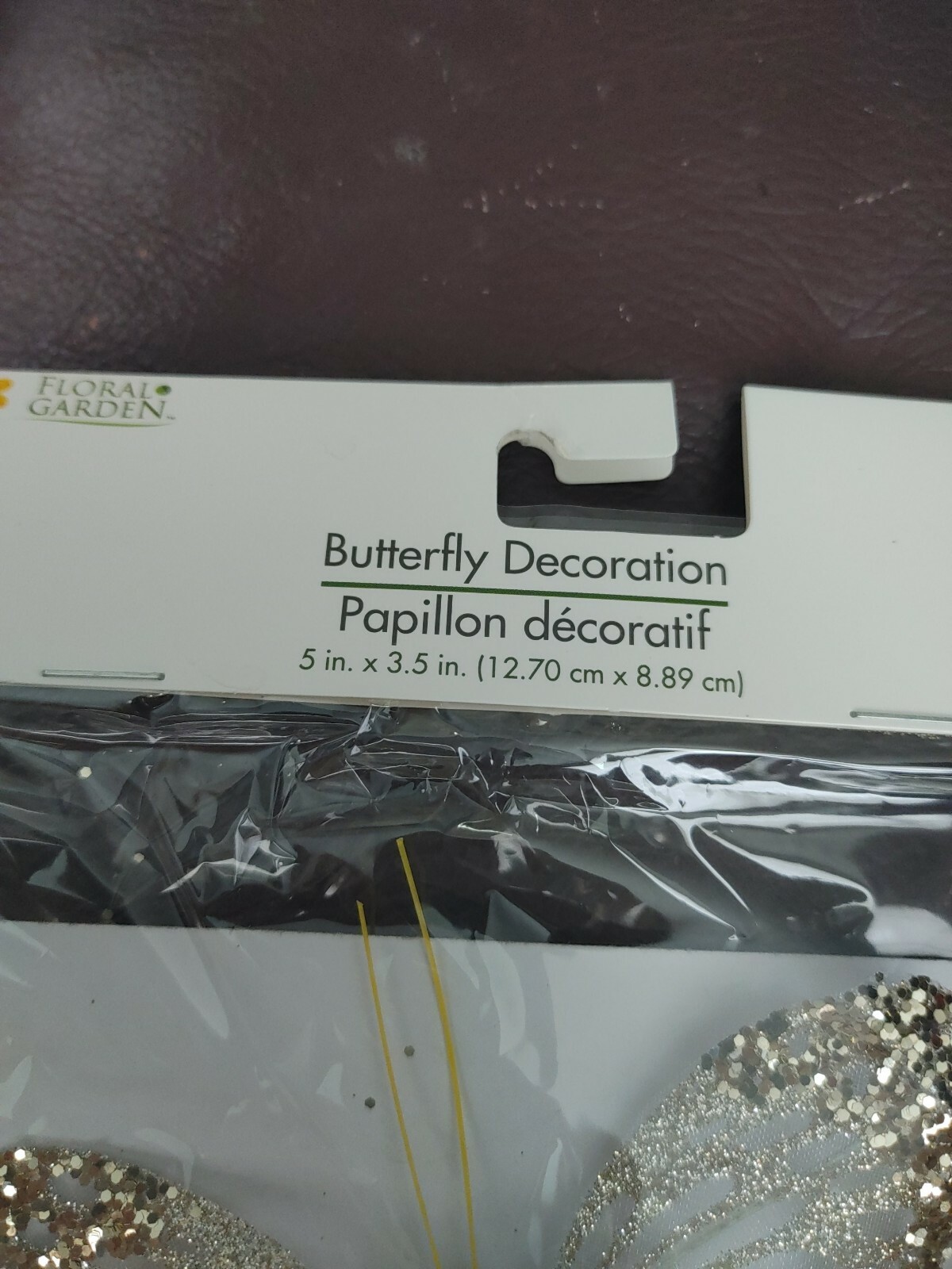 NEW! Floral Garden Sheer Rhinestone Glitter 5″x 3.5″ Gold Butterfly W/Clip