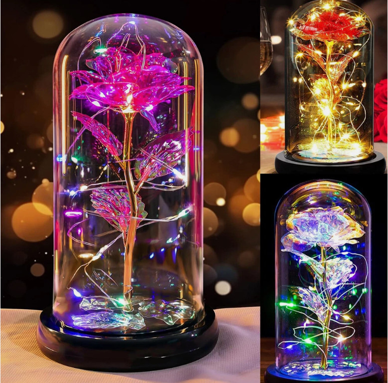 Forever Galaxy Rose In Glass Dome Eternal LED Light Flower Valentine’s Day Gift.