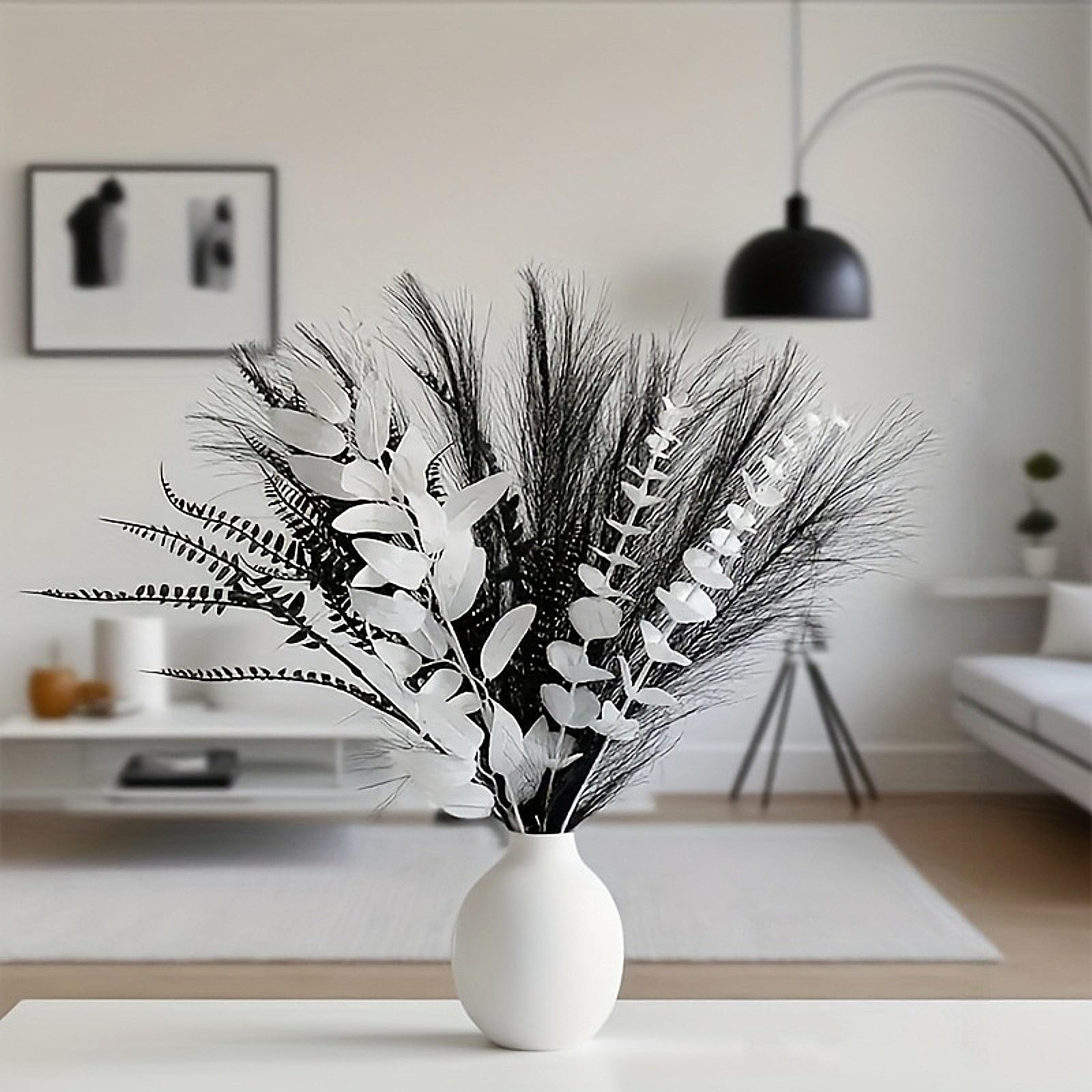 Black and white artificial bouquet in minimalist Nordic style, featuring arti…
