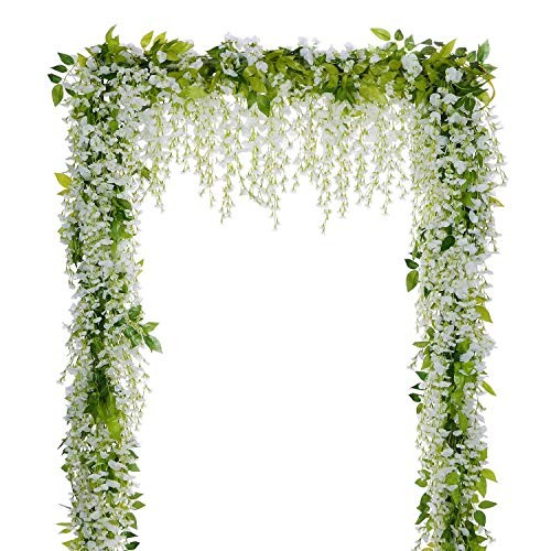 Wisteria Artificial Flowers Garland, 4Pcs Total 28.8ft White White,green