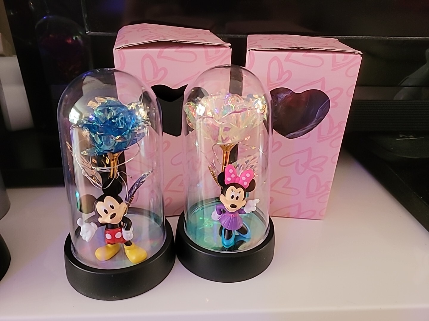 2 Rose LED Light Foi Crystal Flowers With Mickey & Minnie Valentine’s Day Gift