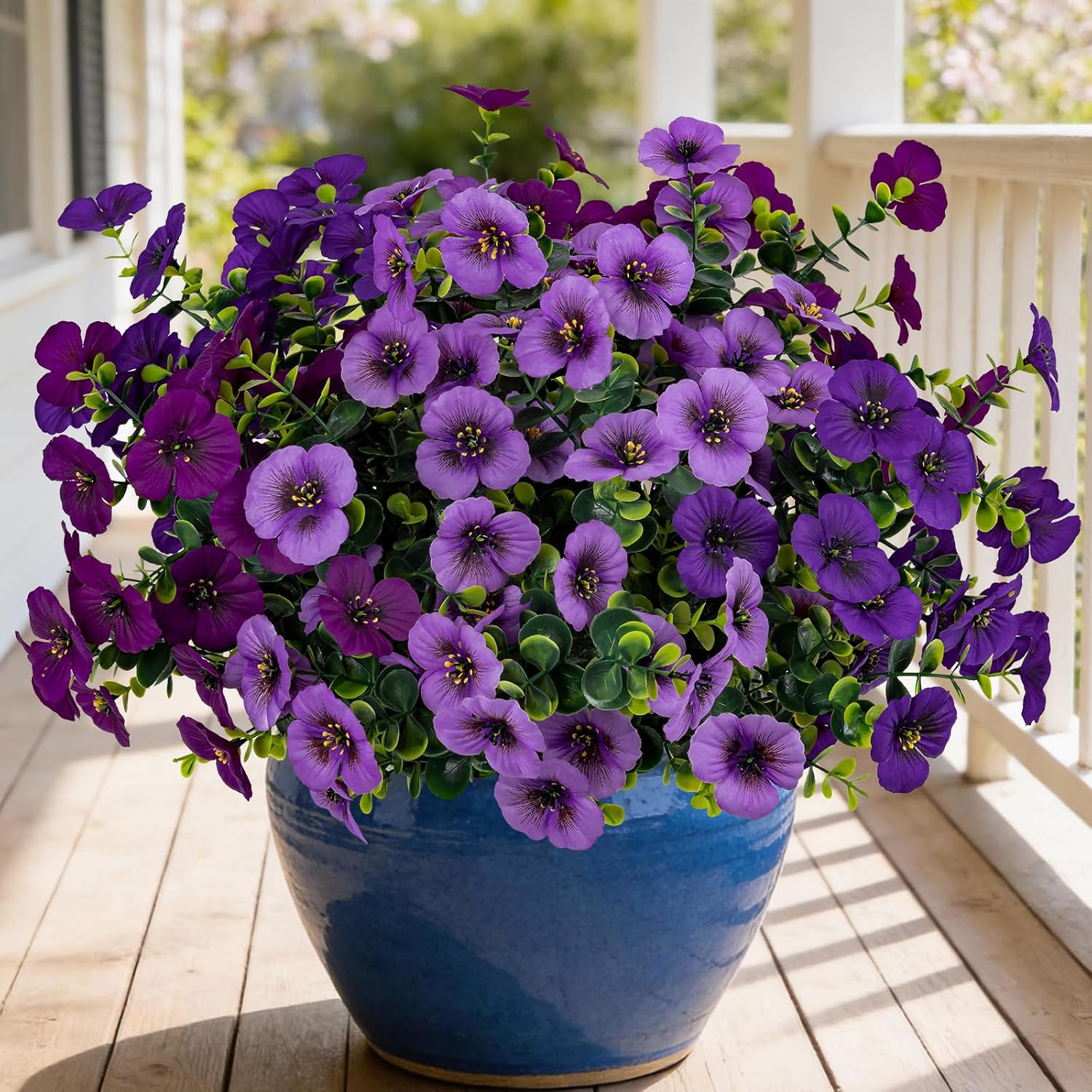 17 Inch Artificial Faux Pansy Flowers for Outdoor,Fake Pansies Flowers with Euca