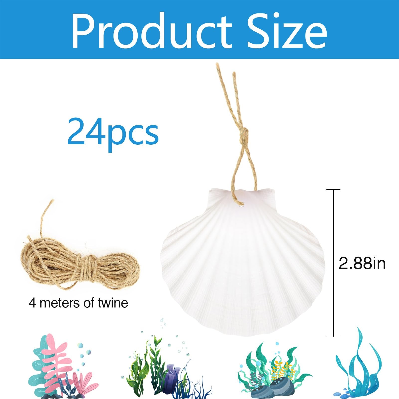 24 PCS 23 Inch Natural White Scallop Shells With Rope For Christmas Crafts