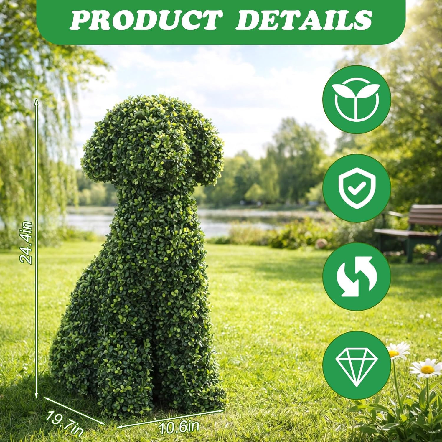 24″ Artificial Topiary Dog Statues – Green Flocking Garden Decor (2 Pcs)