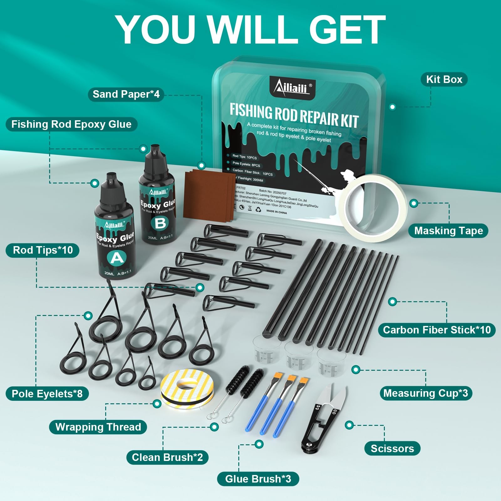 Fishing Rod Repair Kit – 3-in-1 Pole Complete black grey