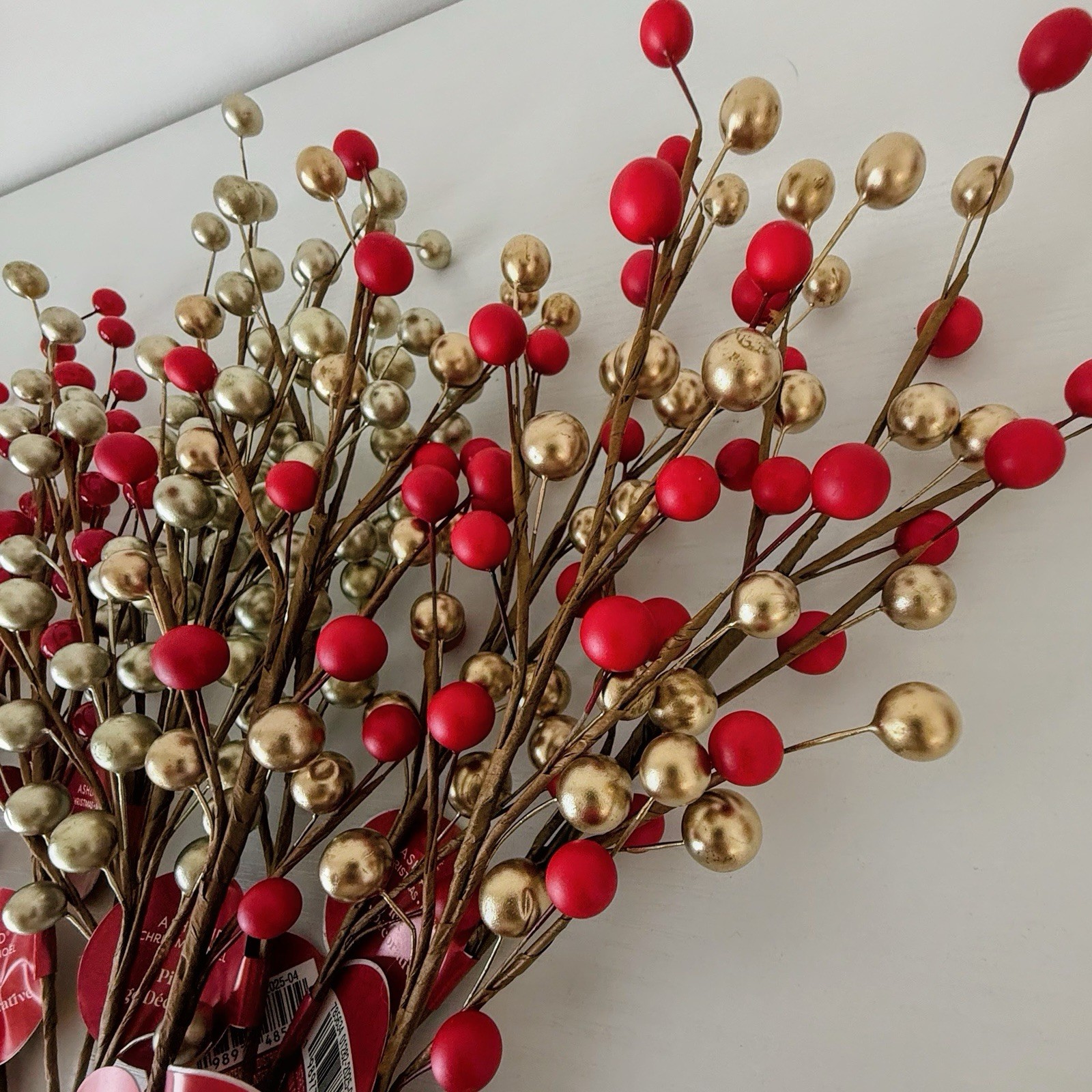 Ashland Christmas Berry Picks Lot of 12 Red Gold Floral Stems Holiday Decor NWT