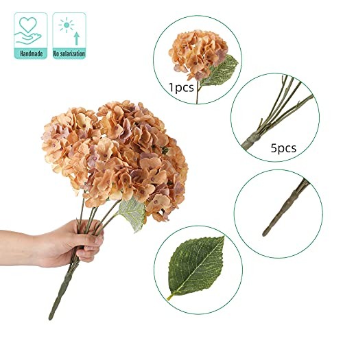 2 Bouquets Faux Hydrangea Flowers Vintage Artificial Silk Hydrangeas Coffee