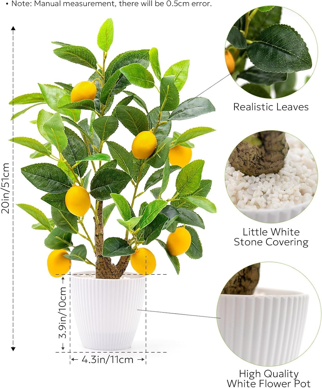 Artificial Lemon Tree with White Pot, 18” Faux Citrus Plant for Kitchen, Bath…