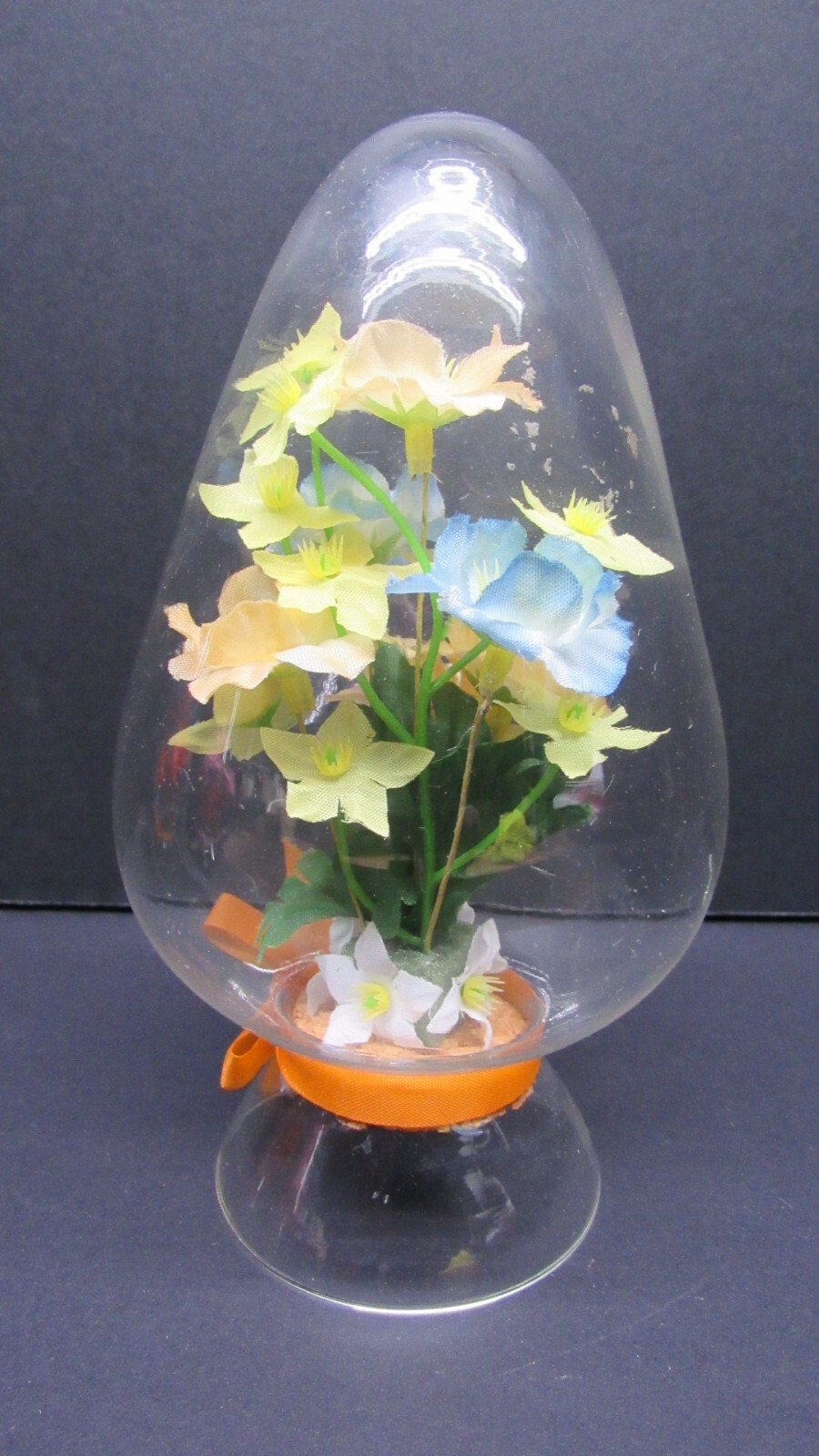 Albert E Price Floral Egg Shaped Dome Cloche Dried + Silk Yellow Flowers 5-3/4″