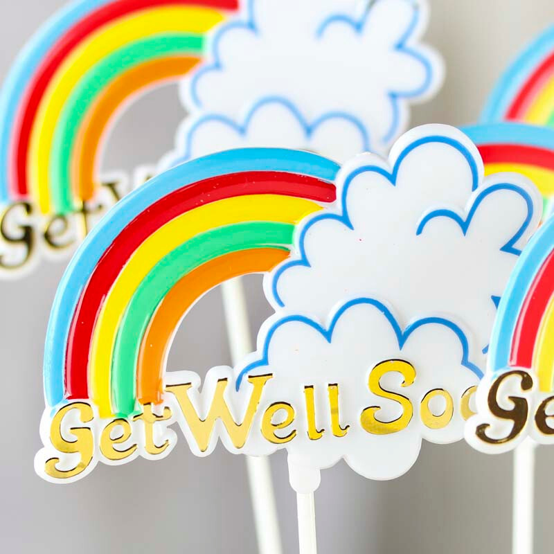 Bulk Buy of 48 Floral Embellishing Acrylic “Get Well Soon” Rainbow Floral Picks