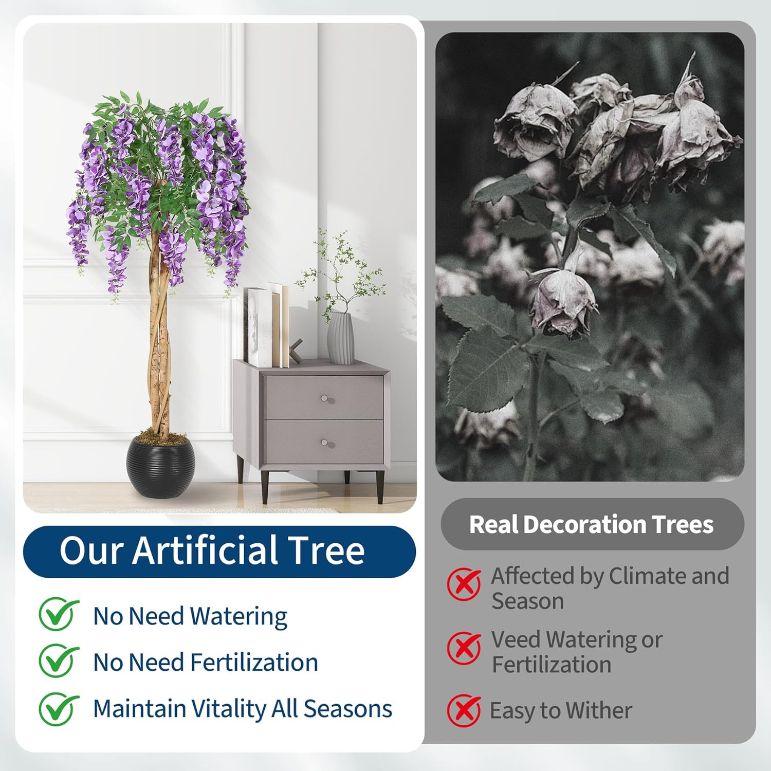 4FT Purple Blossom Tree – Lifelike Silk Flowering Plant for Home Decor