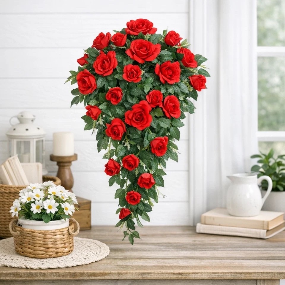 90cm Garland Vine Artificial Flower Red Fake Ivy Plant Home Garden Party Decor