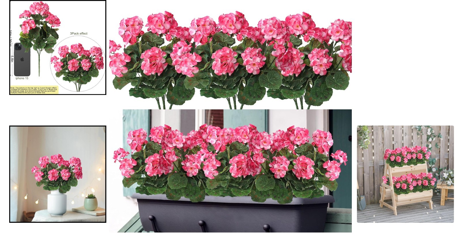 Authentic-Looking 3-Pack Faux Geraniums for Effortless Indoor/Outdoor Styling
