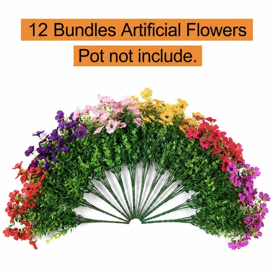 Artificial Daisy Flowers for Outdoors, 12 Bundles UV Resistant Faux Flowers w…