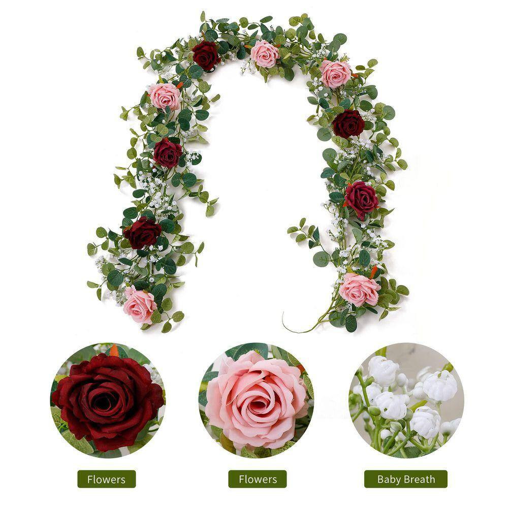 5.91 Ft. Red Indoor/Outdoor Artificial Rose Gypsophila Flowers for Wedding, Part