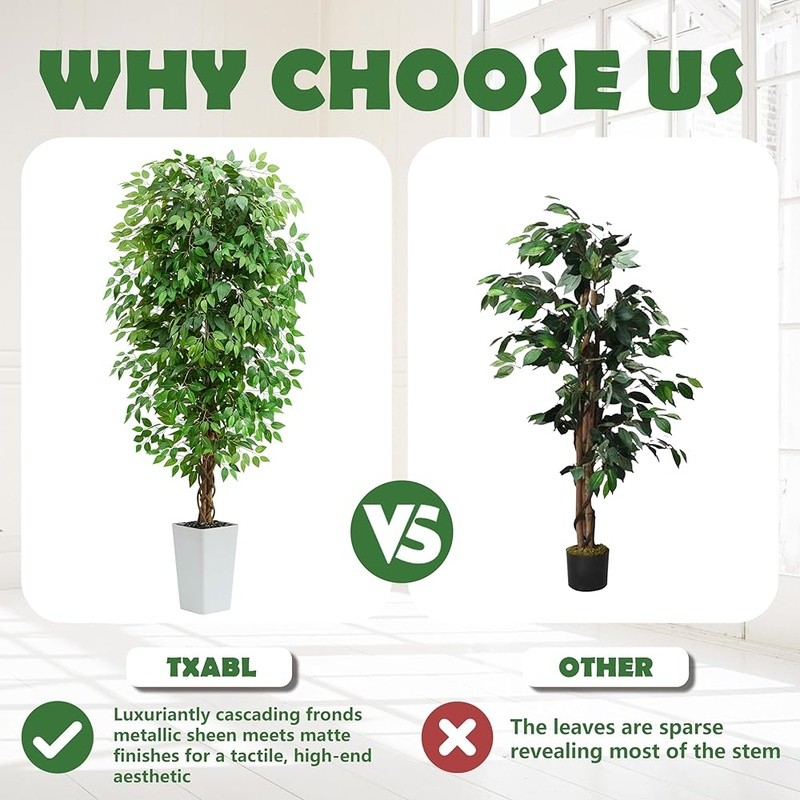 Ultra-Realistic Indoor Ficus Tree W/ Decorative Pot Home & Office Decor New