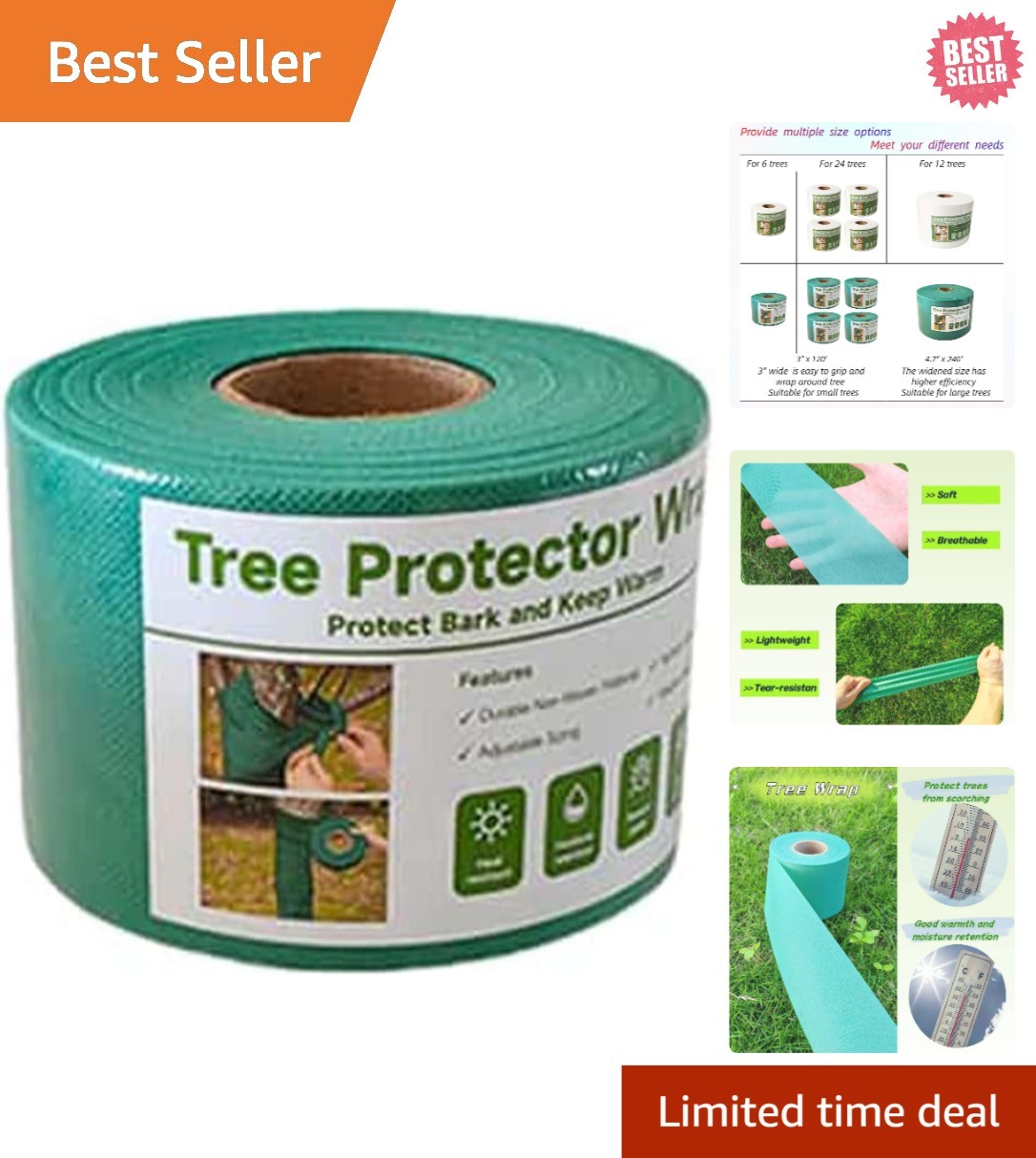 3″ x 120′ Breathable Tree Wrap for Protecting Young Trees from Weather Damage