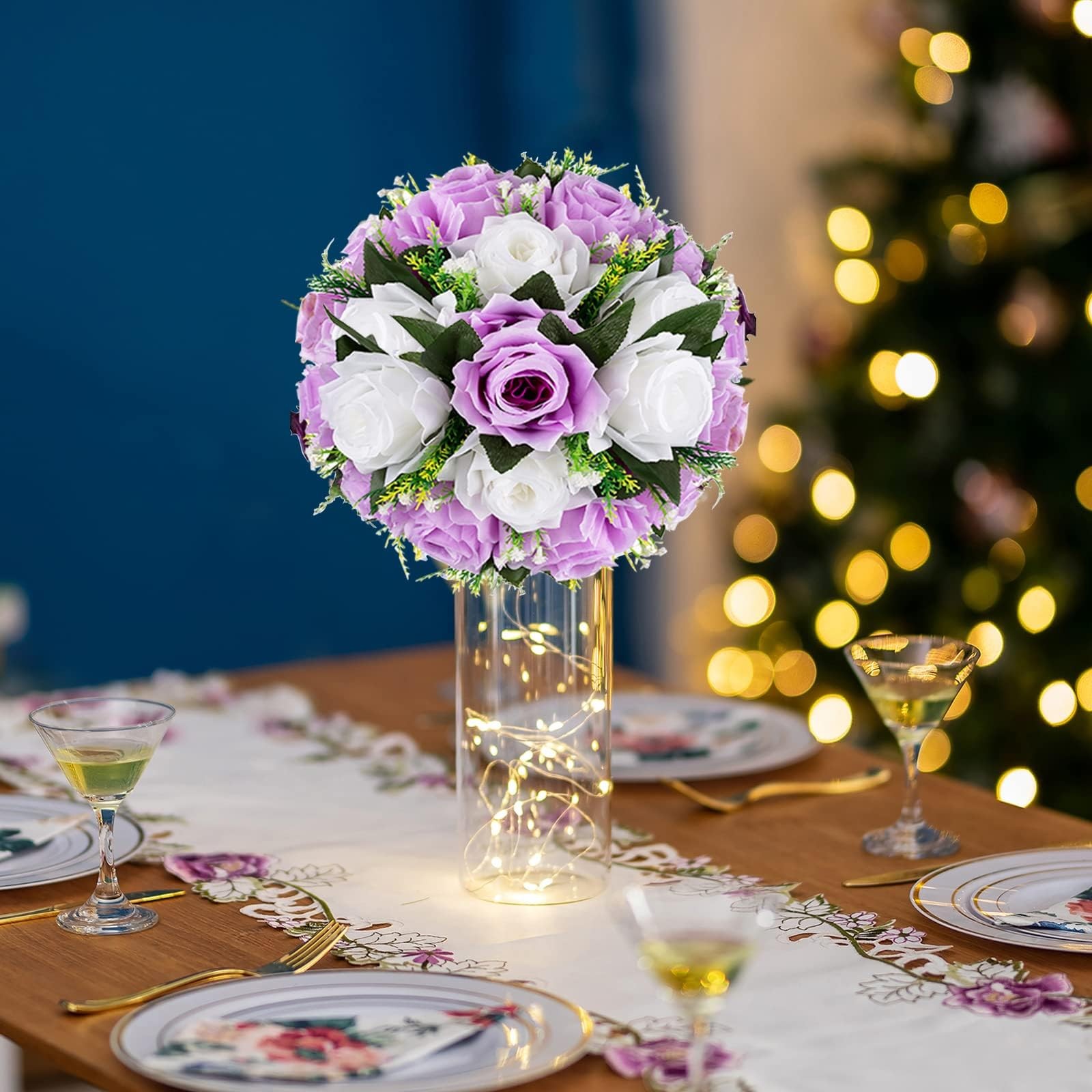 Lilac Purple Flowers Artificial: 2 Pcs Fake Roses Flower Balls Centerpiece fo…