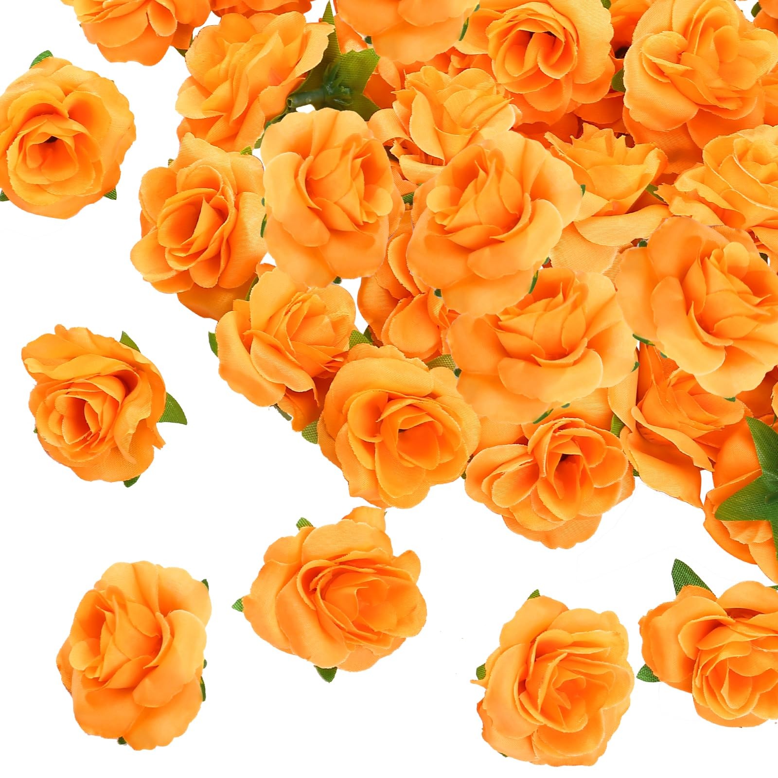 50 PCS 1.57 Inch Mini Orange Roses Artificial Fake Flower Heads Real Touch