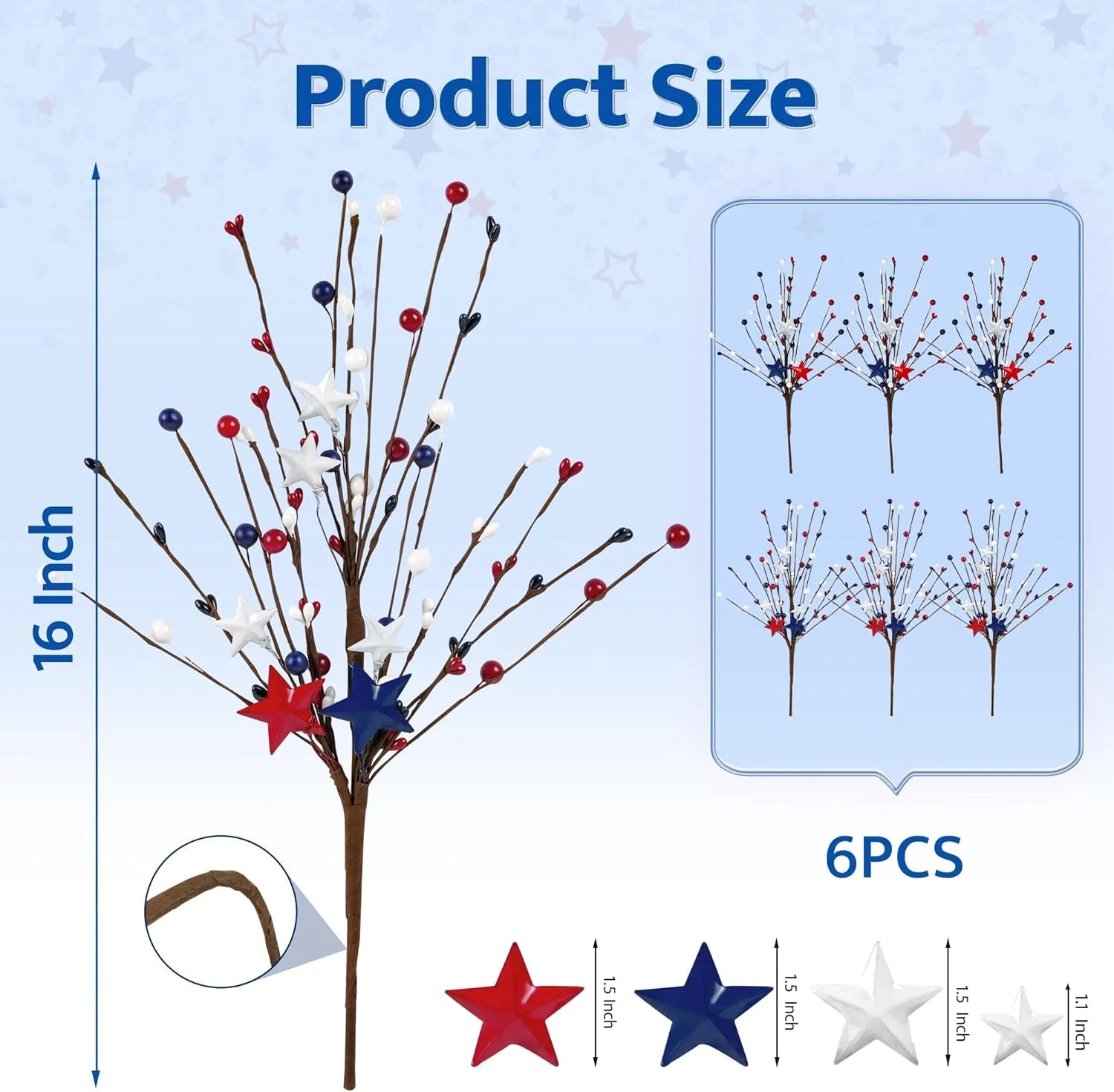 Childom 6 Pcs Red White and Blue Flowers Artificial for 4th of July Decorations,