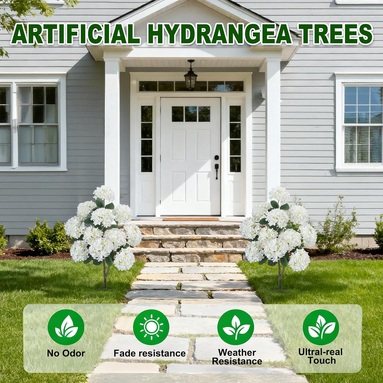 2 Pack 3.5FT White Artificial Hydrangea Trees for Outdoor Decor