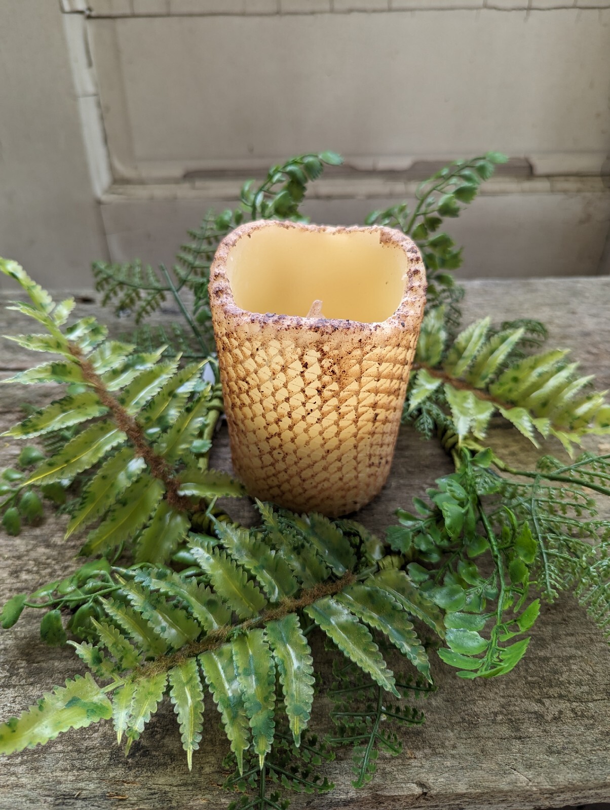 Artificial GREEN FERN CANDLE RING Floral Wreath 4.5″ In / 12″ out Summer/Fall