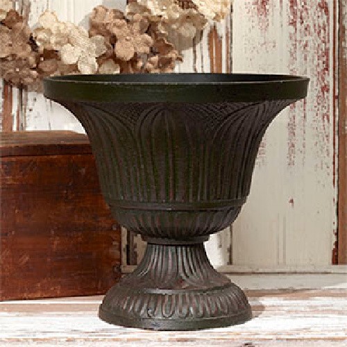New Primitive Vintage LARGE AGED GREEN URN Planter Pot Container 9″
