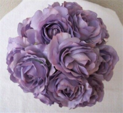 Dozen roses dusky purple lavender silk fabric plant flowers basket shabby chic