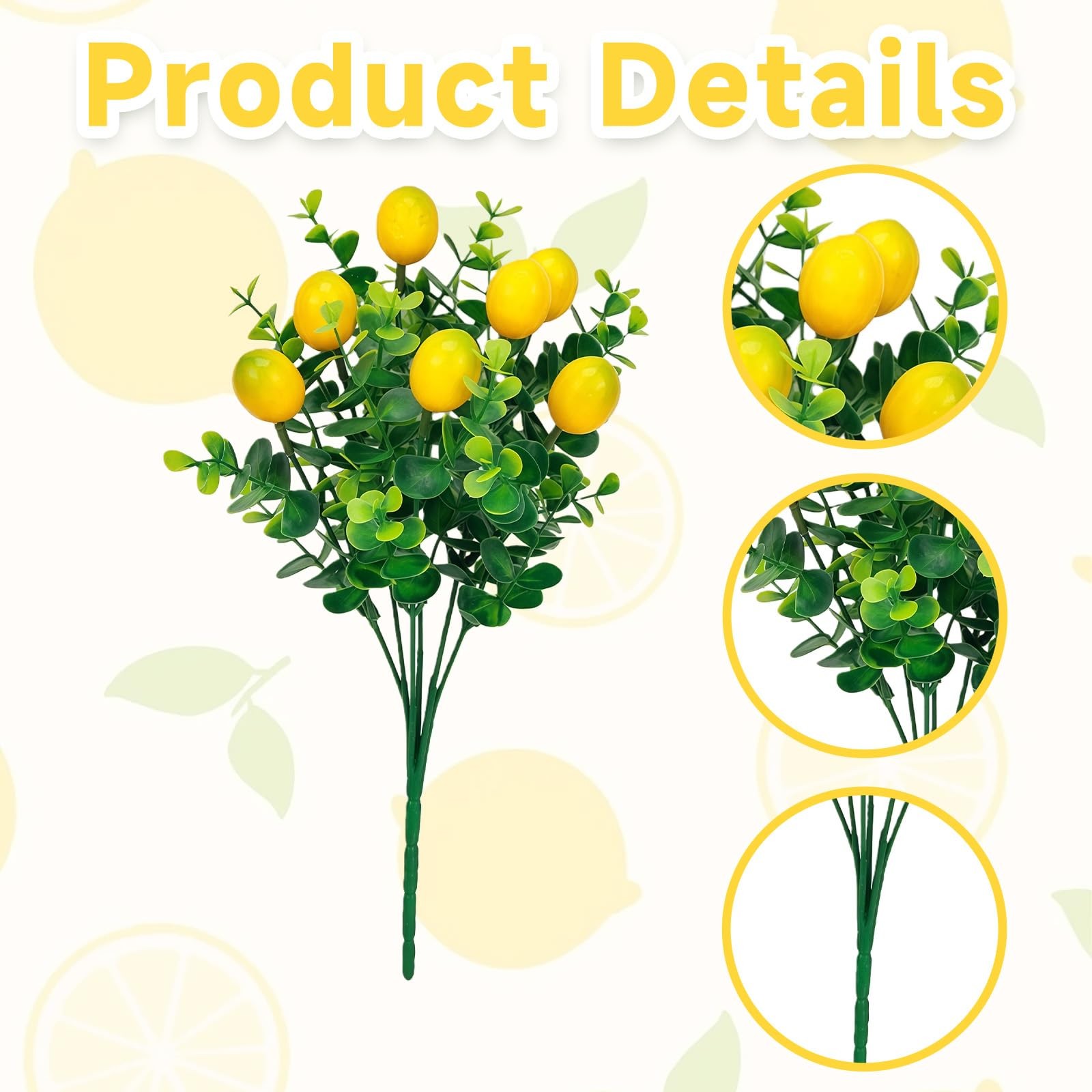 Qiknird 6 Pcs Artificial Lemon Branches Artificial Fruit Lemon Tree Greenery
