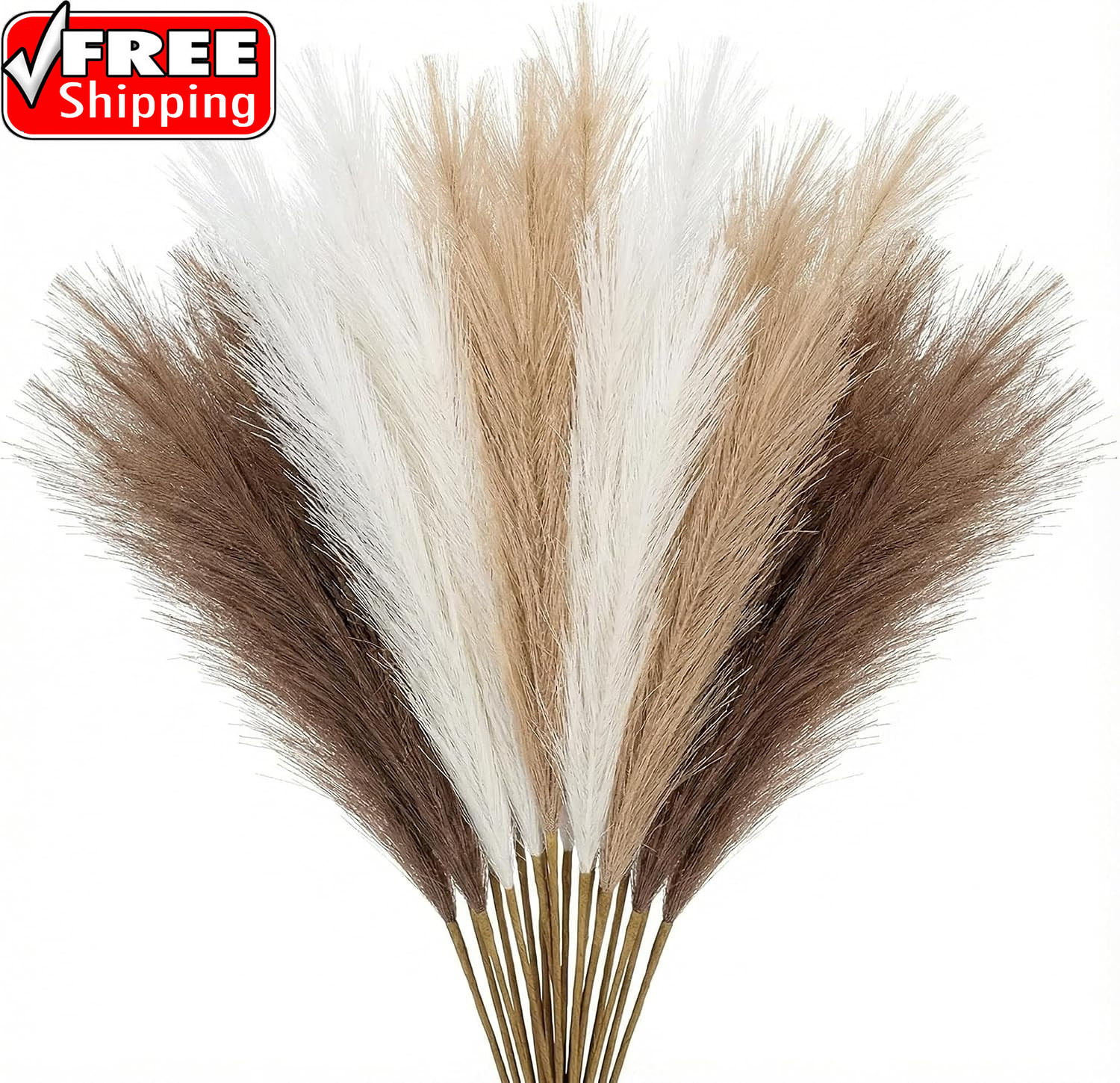 Pampas Grass Decor 21.7 Inch 30Pcs, Faux Pampas Grass White Beige Brown Ultra Fl