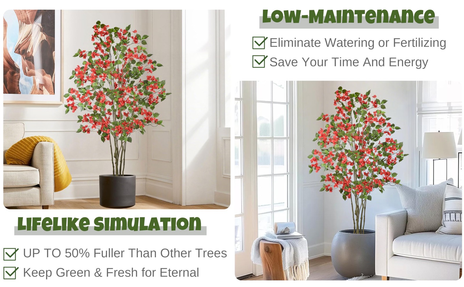 Artificial Red Bougainvillea Tree 6FT with 270 Flowers & White Planter Realis…