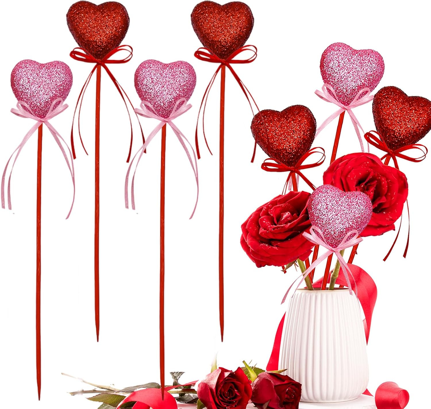 Valentine’S Day Glitter Heart Foam Picks Puffy Sparkly Heart on Sticks Valentine