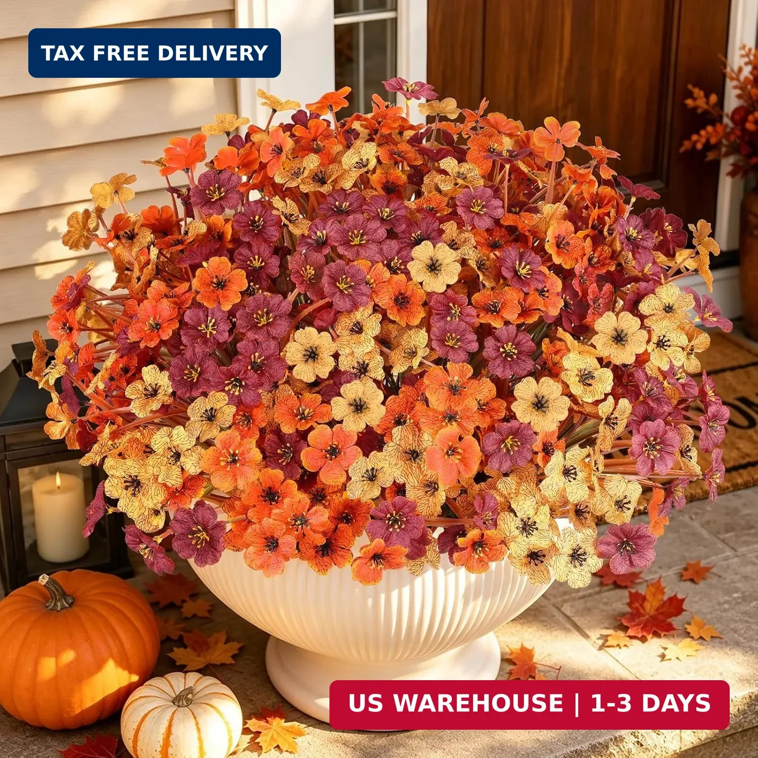 AmyHomie 20 PCS Artificial Fall Flowers for Outdoors, Orange Fake Mums | Fall De