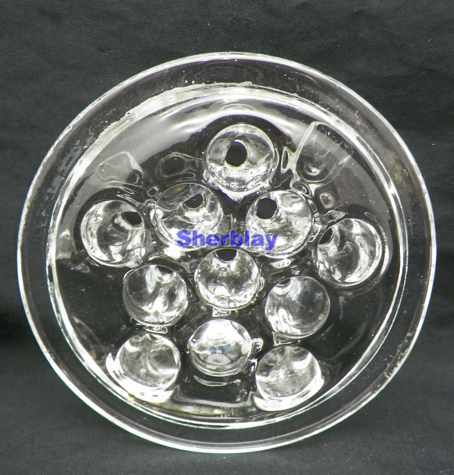 Vintage Heavy Glass Flower Frog 11 Hole Arrangement 3.5” Top And 3” Bottom