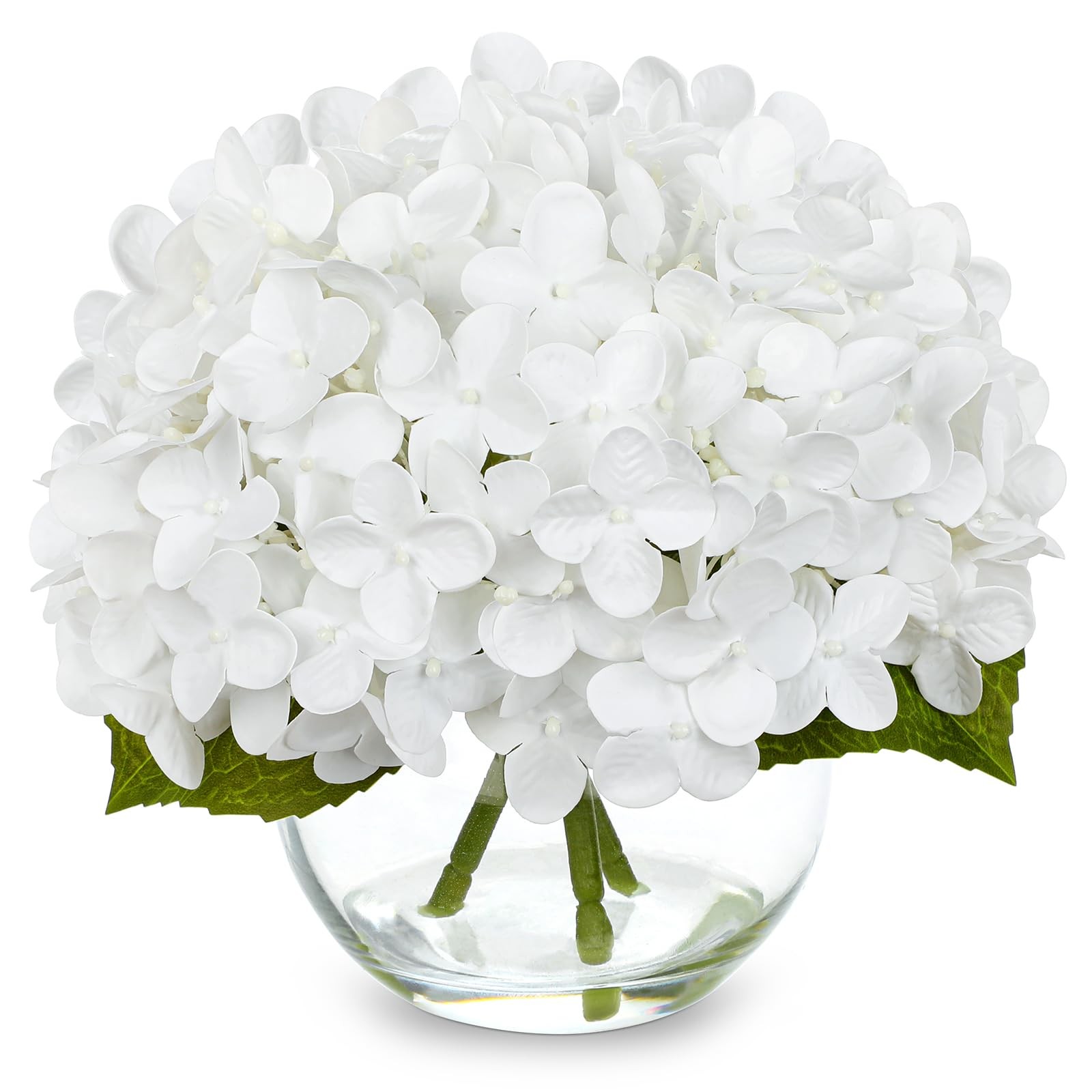 Ture Touch Artificial Hydrangea Flowers Arrangement in Glass Vase with Faux W…