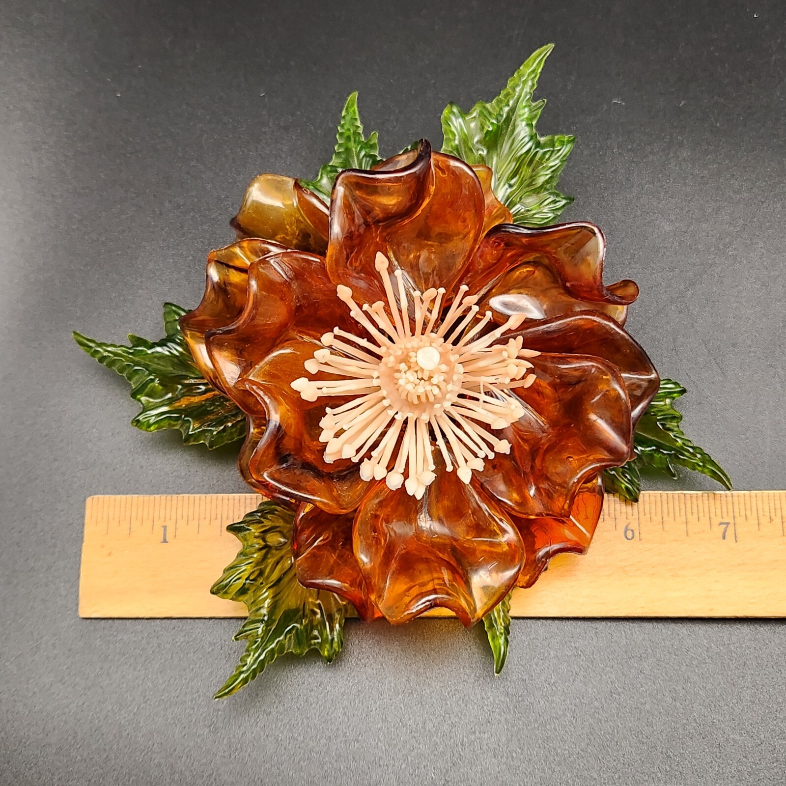 Vtg MCM Lucite Magnolia Flower & Leaves Wired Floral Arrangement Acrylic 7.5 x 7