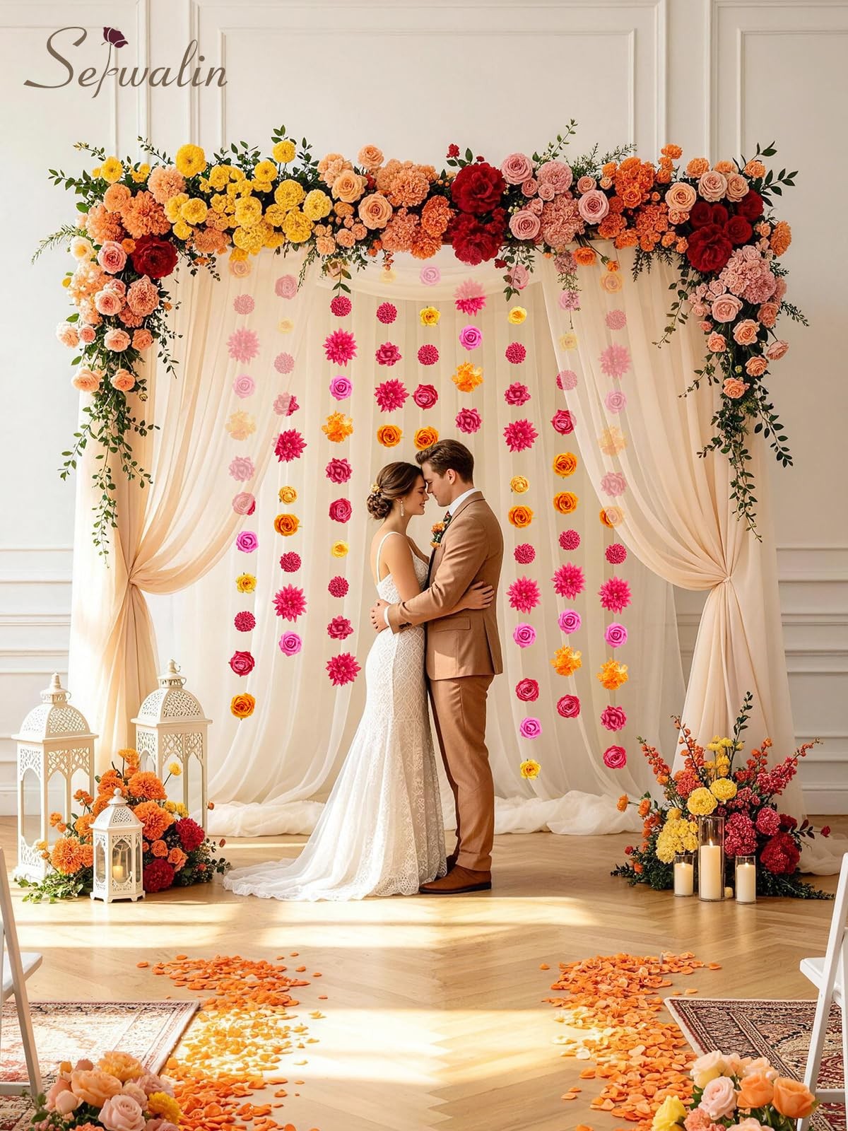 Artificial Fake Silk Flowers Hot Pink Orange DIY Wedding Bouquets Party Decor