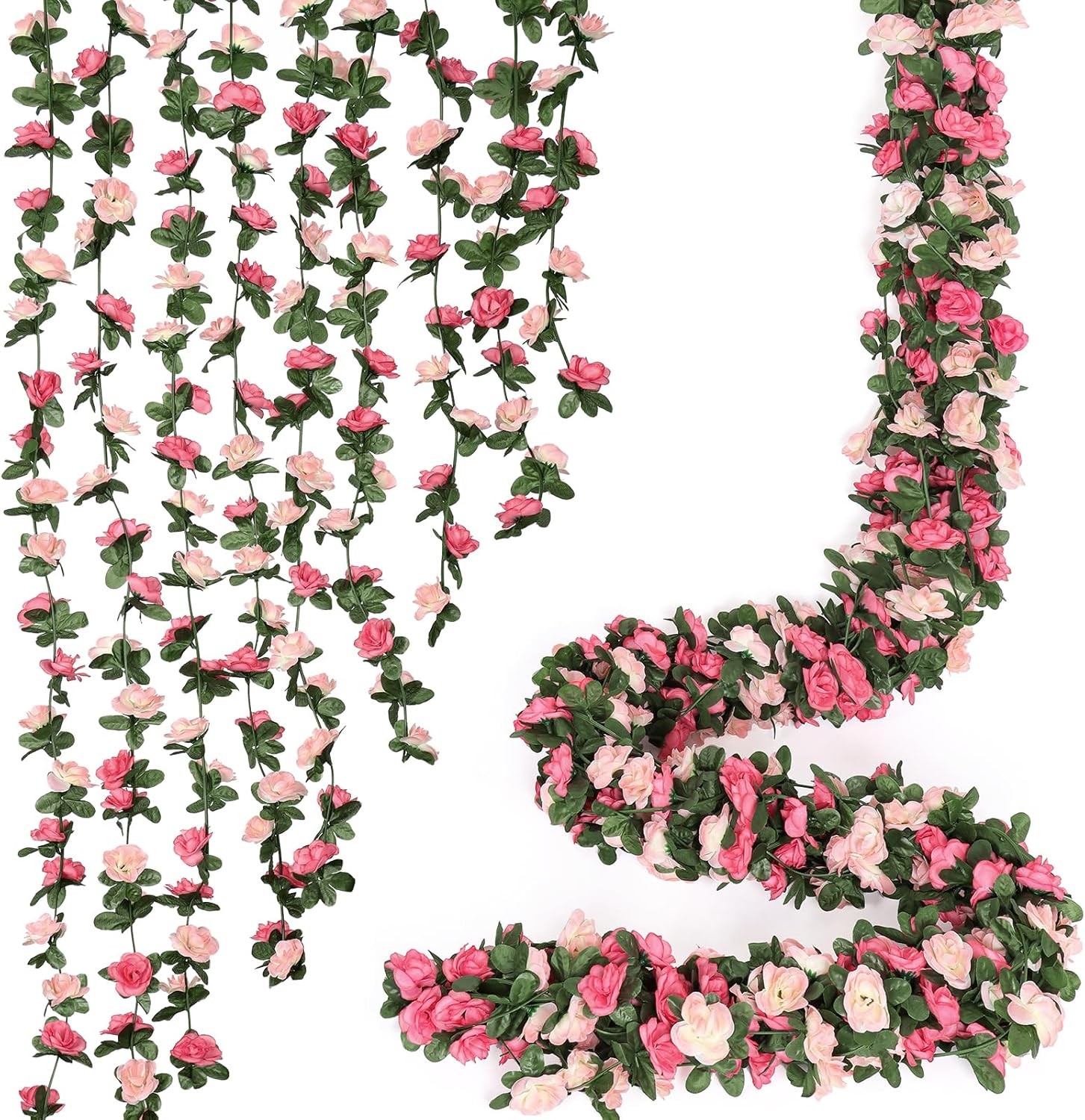 KHOYIME 9 Pack 72 FT Artificial Flower Garland, Fake Pink Roses Vines Silk Flowe