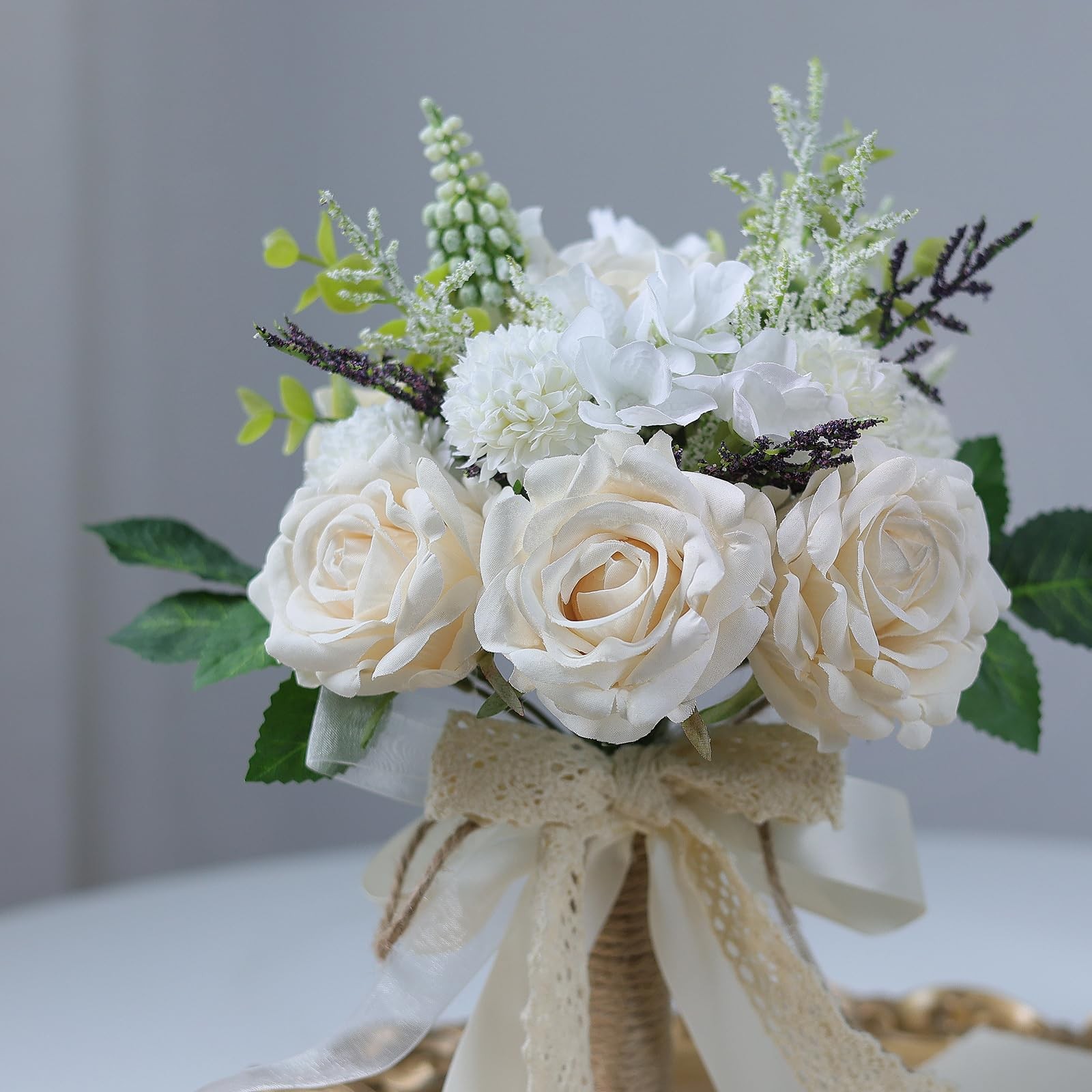 Wedding Bouquets for Bride Bridesmaid,White Champagne Artificial Roses Flower…