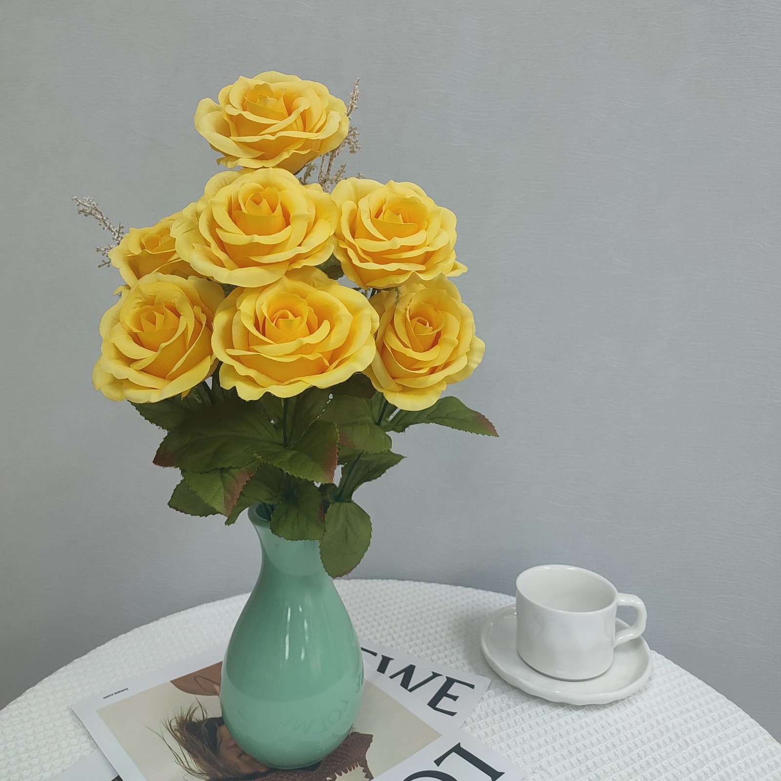 2 pack 17.5 inch Artificial Flower Rose Bush Yellow Color Indoor Use