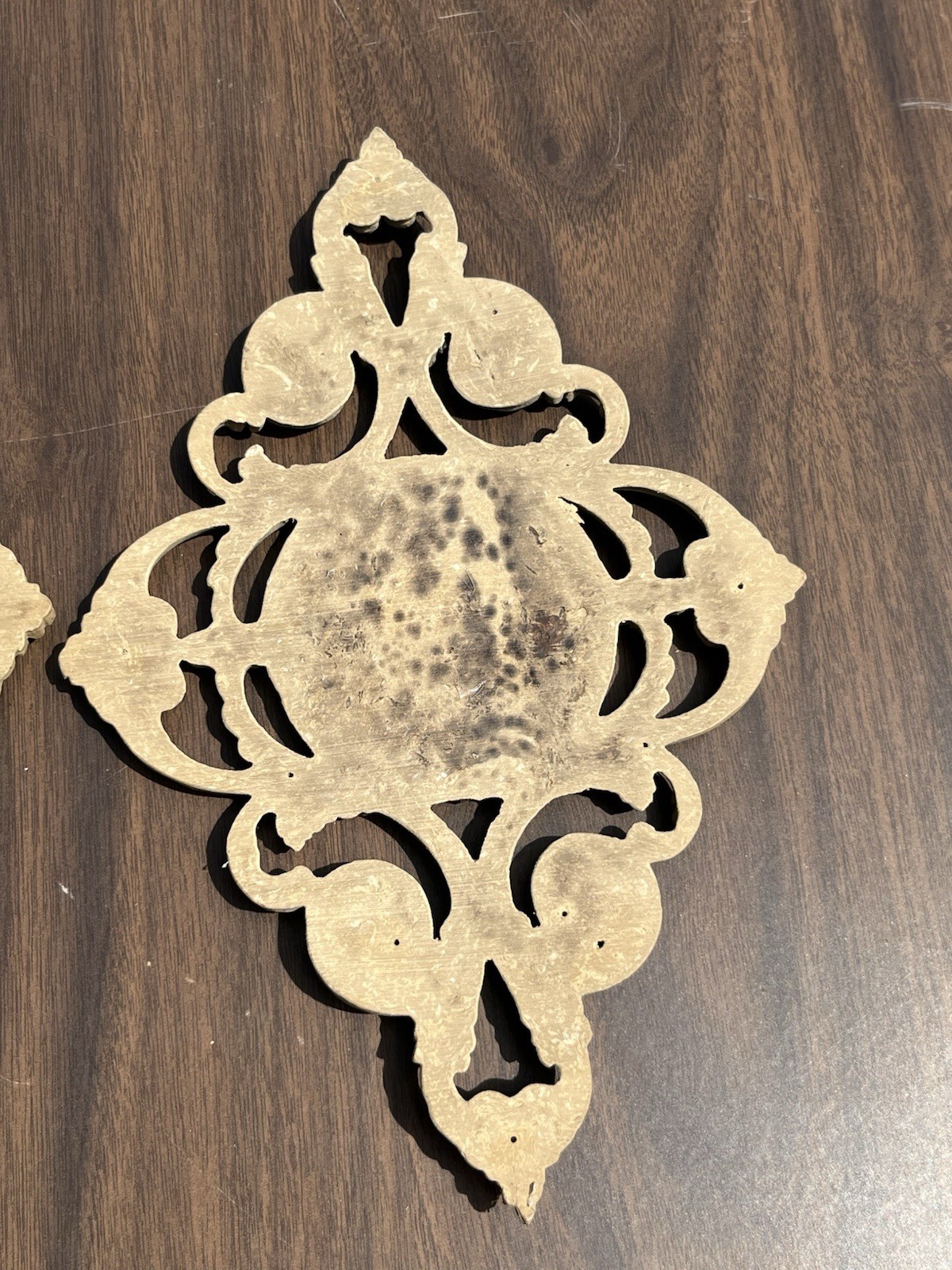 Natural Wood Leaf Scroll Carved Flower Appliqué Furniture Pair