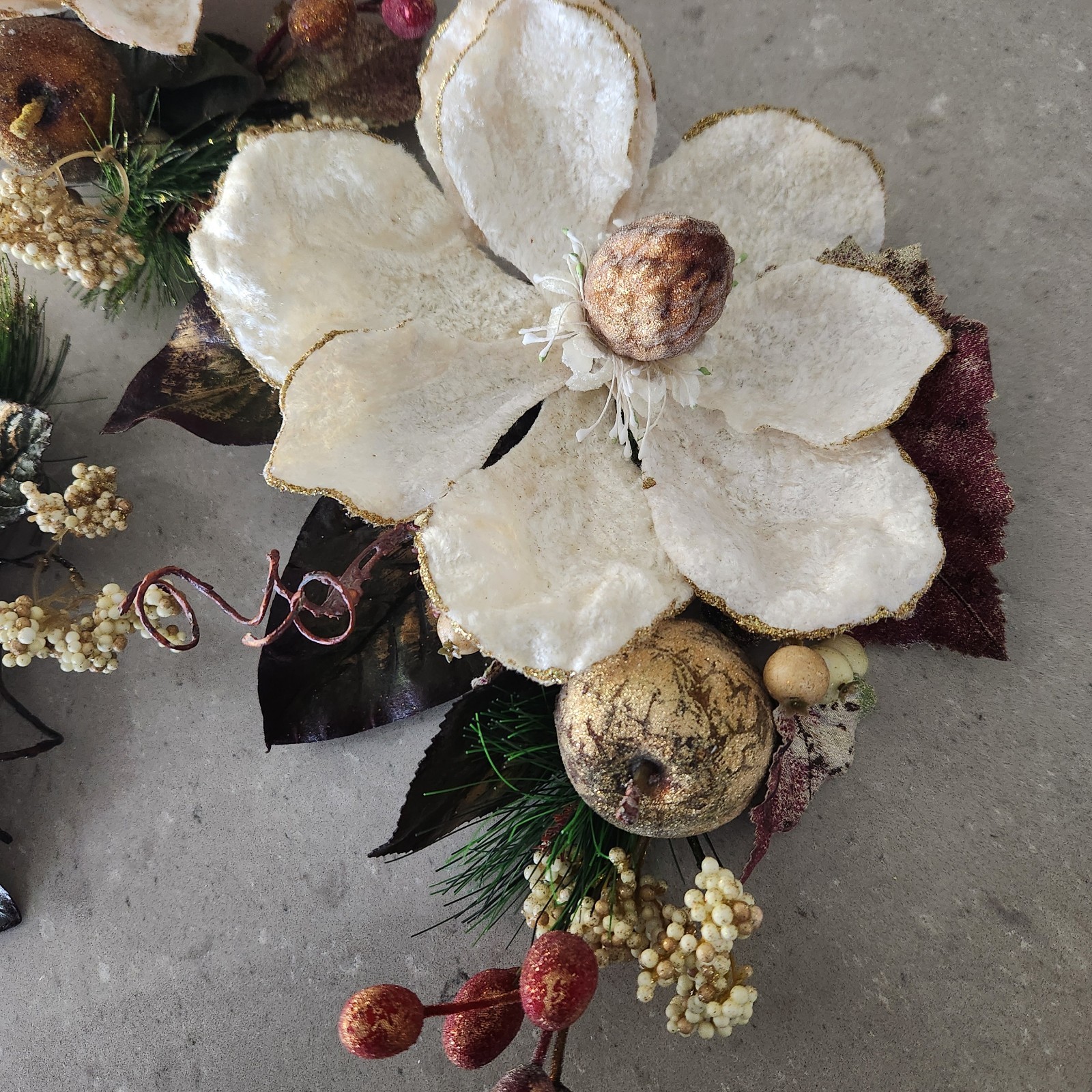 Set of 3 Gold Glittered Artificial Soft White Magnolia Sprays Fruit Berries
