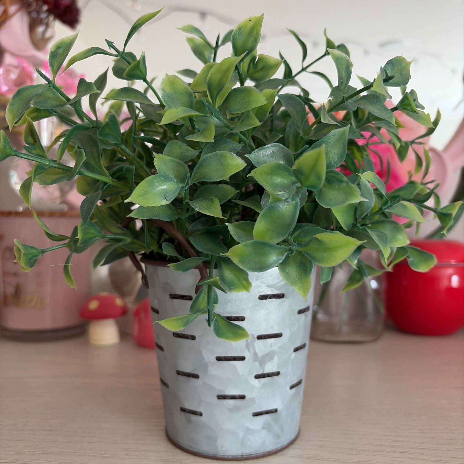 Flora Bunda Artificial Tea Leaf in Blue and White Footed Ceramic Pot