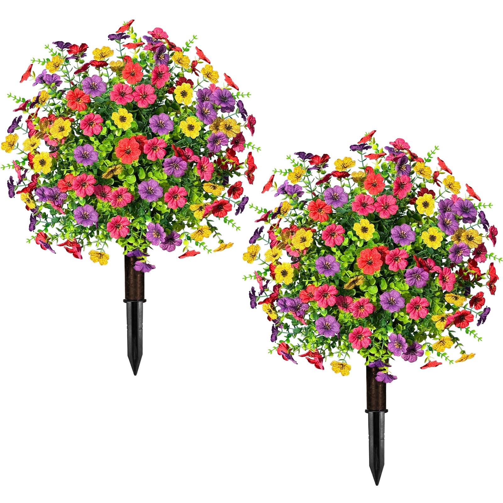 23.6″ Artificial Boxwood Topiary Trees with Flowers Set of 2