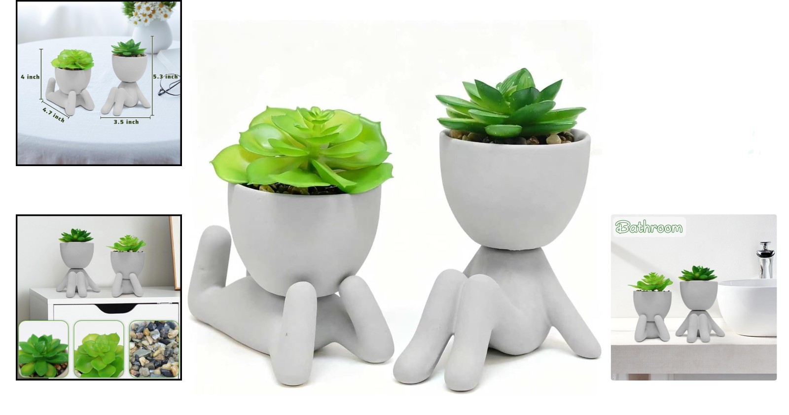 2 Count Decorative Succulents with Artistic Human-Shaped Pots for Home & Office